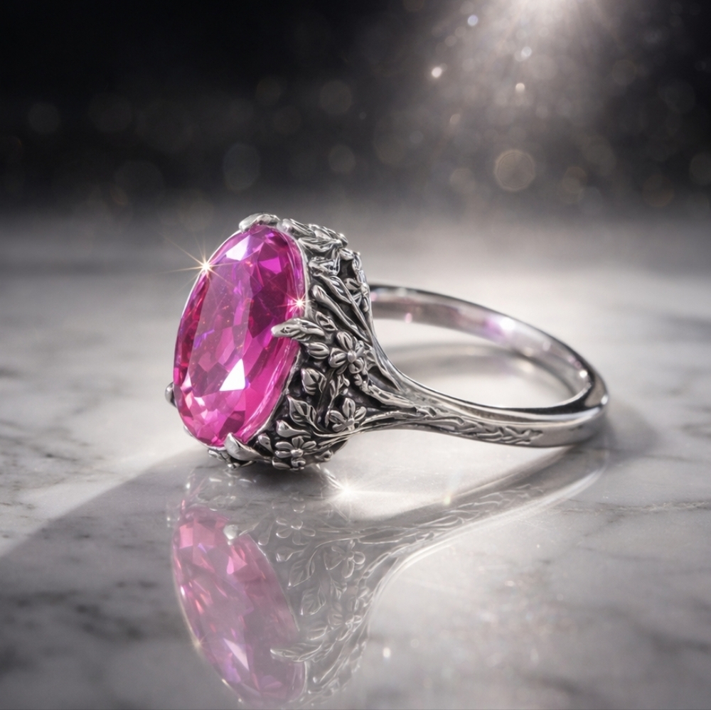 African Lilac Triplet Quartz Sterling Silver Ring